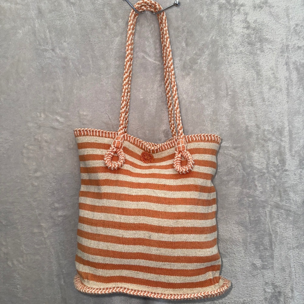 Catstudio Tote Bag Boho Striped Woven braided Handles Floral Lined Purse‎